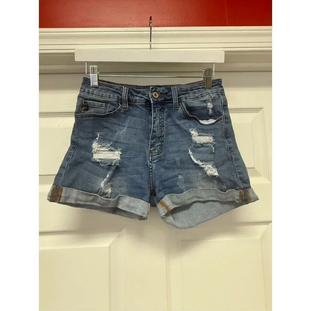 Kancan Distressed High Rise Denim Shorts sz 5 EUC